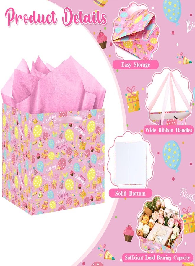 Woosytoo Extra Large Birthday Gift Bags 12" x 12" Square Gift Bag with Tissue Paper Pink Spotted Balloons with Confetti Design Wrapping Paper Bags Jumbo Present Bag for Girls' Birthday Wedding Party Favors - Image 4